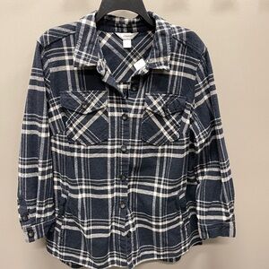 CJ Banks Navy and White Plaid  Button Down Shirt/jacket